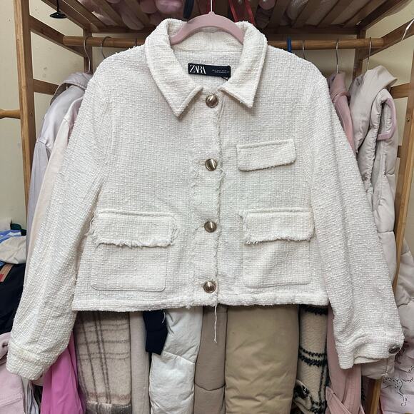Zara textured over shirt jacket gold buttons size Large 3175/151/712 - Picture 2 of 14